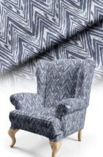 Woven-Effect Navy Zigzag Pattern Upholstery Fabric, 140cm Width (POP 37)
