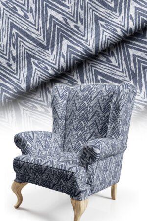 Zigzag Patterned Woven Effect NAVY BLUE Cotton-backed Thick rachel-knit Upholstery fabric 140cm width ( POP 37 NAVY BLUE )