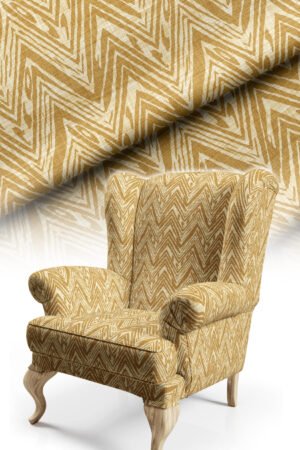 Zigzag Patterned Woven Effect YELLOW Cotton-backed Thick rachel-knit Upholstery fabric 140cm width ( POP 37 YELLOW )