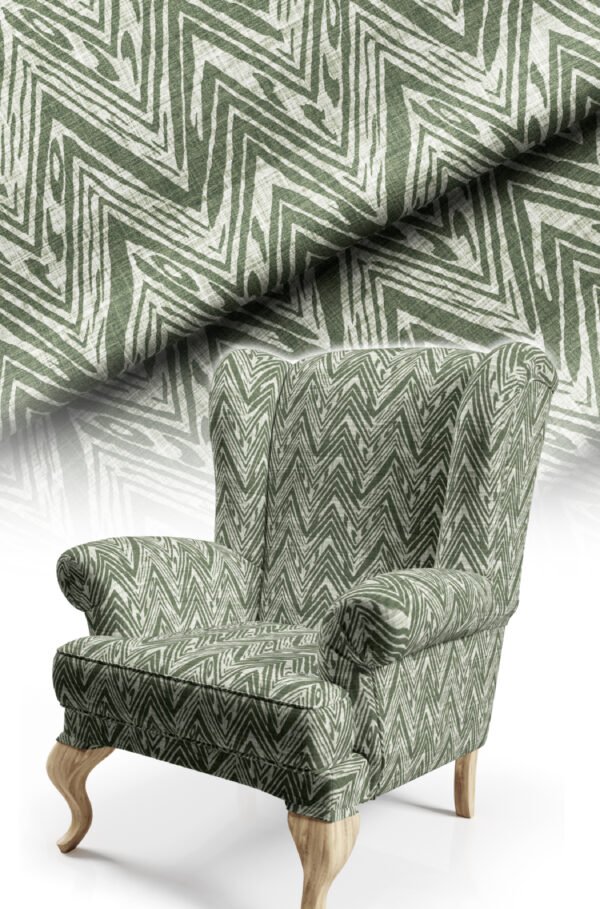 Woven-Effect Green Zigzag Pattern Upholstery Fabric, 140cm Width (POP 37)
