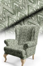 Zigzag Patterned Woven Effect GREEN Cotton-backed Thick rachel-knit Upholstery fabric 140cm width ( POP 37 GREEN )