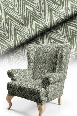 Zigzag Patterned Woven Effect GREEN Cotton-backed Thick rachel-knit Upholstery fabric 140cm width ( POP 37 GREEN )