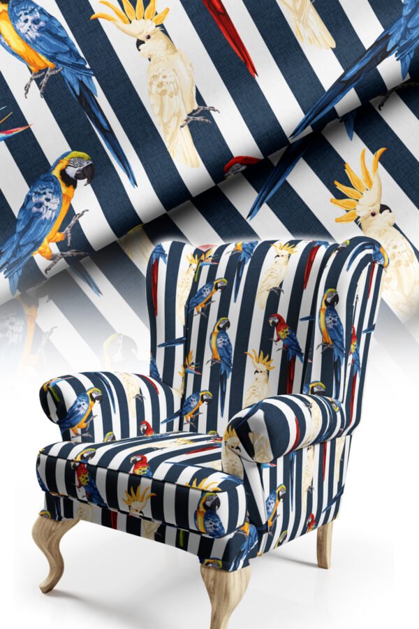 Blue Striped Parrot Pattern Upholstery Fabric by Nilstar®