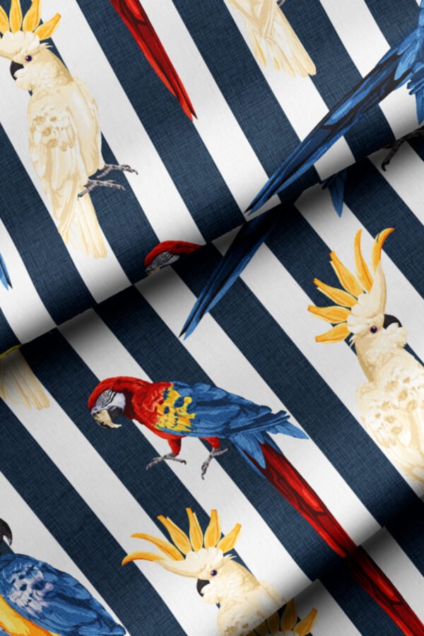 Blue Striped Parrot Pattern Upholstery Fabric by Nilstar®