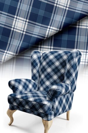 Blue Plaid Patterned Cotton-backed Thick rachel-knit Upholstery fabric 140cm width ( POP 39 )