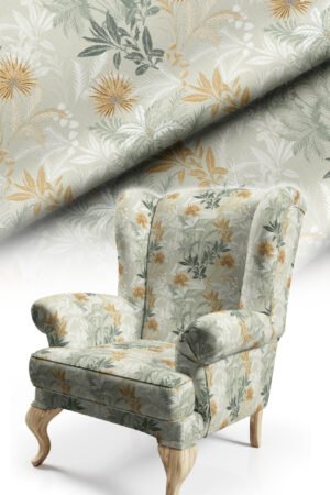 Green Leaf Patterned Cotton-backed Thick rachel-knit Upholstery fabric 140cm width ( POP 41 )