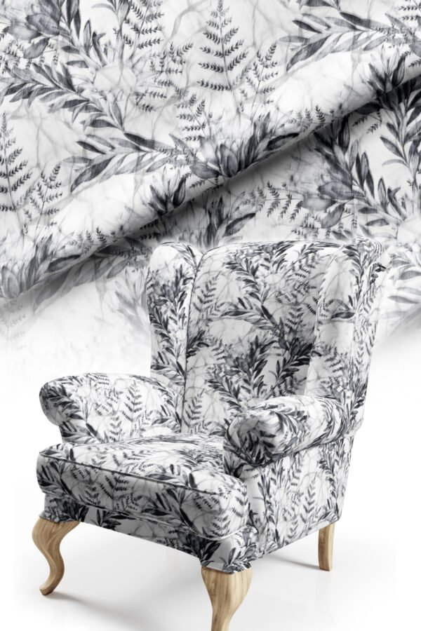 Smoke Grey Leaf Pattern Upholstery Fabric by Nilstar®