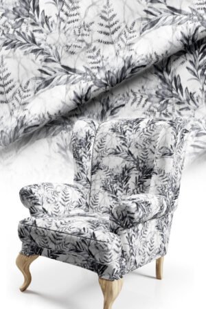 Smoke gray Leaf Patterned Cotton-backed Thick rachel-knit Upholstery fabric 140cm width ( POP 42 SMOKE GRAY )