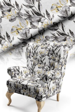 Black Classic Branch Patterned Cotton-backed Thick rachel-knit Upholstery fabric 140cm width ( POP 47 )