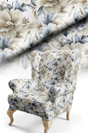 Classic Floral Patterned Cotton-backed Thick rachel-knit Upholstery fabric 140cm width ( POP 54 BLUE )