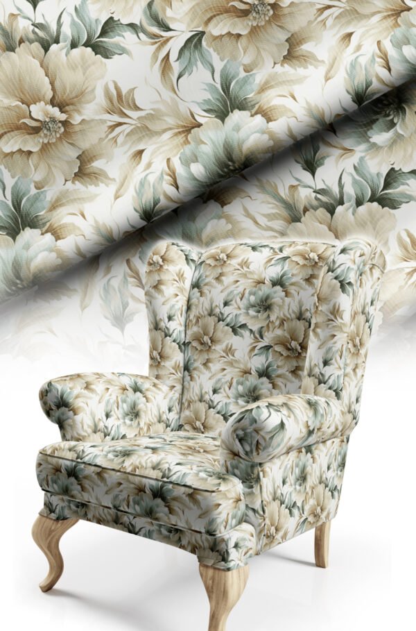 Green Classic Floral Pattern Upholstery Fabric, 140cm Width (POP 54)