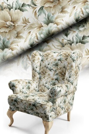 Classic Floral Patterned Cotton-backed Thick rachel-knit Upholstery fabric 140cm width ( POP 54 GREEN )