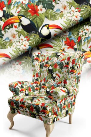 Tropical Parrot Patterned Cotton-backed Thick rachel-knit Upholstery fabric 140cm width ( POP 55 )