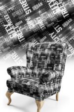 Black White Modern Script Pattern Upholstery Fabric, 140cm Width (POP 8)