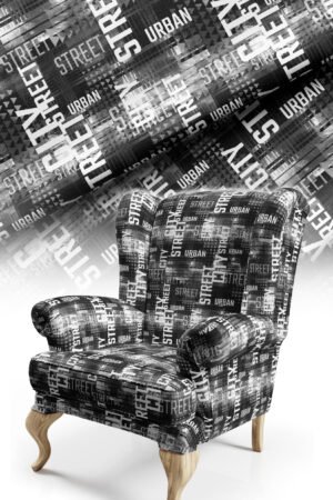 With text Modern-patterned Cotton-backed Thick rachel-knit Upholstery fabric 140cm width ( POP 8 BLACK WHITE )