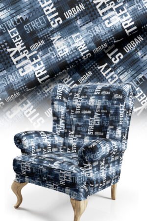 With text Modern-patterned Cotton-backed Thick rachel-knit Upholstery fabric 140cm width ( POP 8 NAVY BLUE )