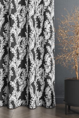 Embroidery Patterned Modern Smoke gray Blackout curtain - 140 x 270 cm