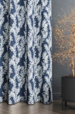 Modern Embroidery Pattern in Blue Blackout Curtain Panel, 140 x 270cm