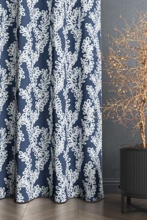 Embroidery Patterned Modern Blue Blackout curtain - 140 x 270 cm