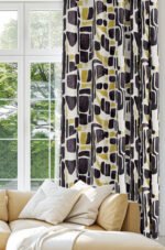 Modern abstract Patterned Yellow Detailed Blackout curtain - 140 x 270 cm