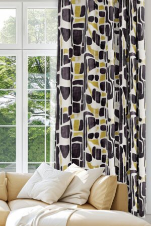 Modern Abstract Pattern with Yellow Detail Blackout Curtain Panel, 140 x 270cm