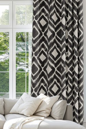 Woven Effect Geometric Patterned Smoke gray Digitally-printed Blackout curtain - 140 x 270 cm