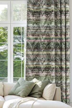 Ethnic Woven Patterned Green Colorful Digitally-printed Blackout curtain - 140 x 270 cm