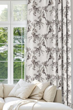 Modern Digitally-Printed Floral Pattern in Brown Blackout Curtain Panel, 140 x 270cm