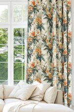 Digitally-Printed Tropical Floral Pattern in Orange and Green Blackout Curtain Panel, 140 x 270cm