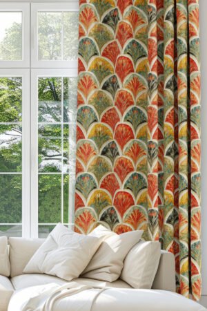 Distressed Fan Patterned Digitally-printed Blackout curtain - 140 x 270 cm