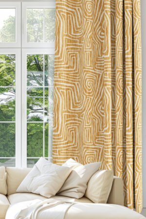 Spiral Stripe Patterned Yellow Modern Blackout curtain - 140 x 270 cm