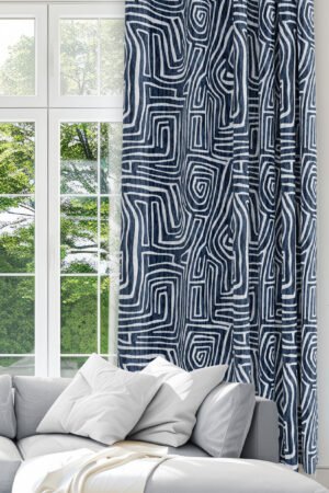 Spiral Stripe Patterned Blue Modern Blackout curtain - 140 x 270 cm