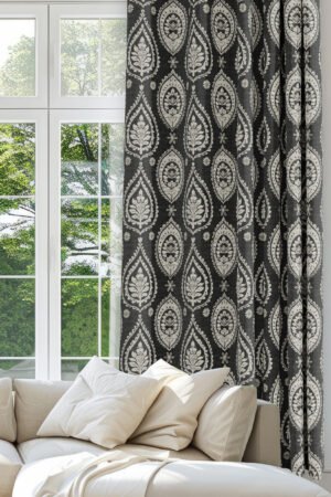 Classic Damask Patterned Smoke gray Modern Blackout curtain - 140 x 270 cm
