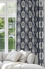 Classic Damask Patterned Navy blue Modern Blackout curtain - 140 x 270 cm