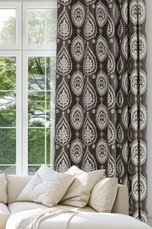 Classic Damask Patterned Brown Modern Blackout curtain - 140 x 270 cm