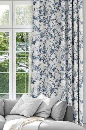 Spring blossom Branches Floral Patterned Blue Colorful Digitally-printed Modern Blackout curtain - 140 x 270 cm