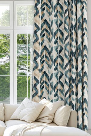 Abstract Elegant Patterned Teal Colorful Digitally-printed Modern Blackout curtain - 140 x 270 cm