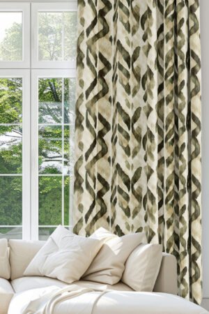 Abstract Elegant Patterned Green Colorful Digitally-printed Modern Blackout curtain - 140 x 270 cm