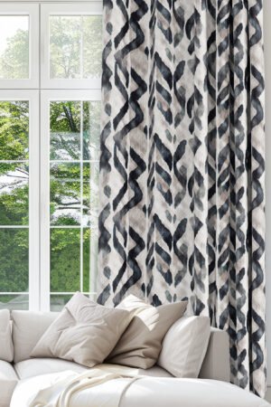 Abstract Elegant Patterned Smoke gray Colorful Digitally-printed Modern Blackout curtain - 140 x 270 cm