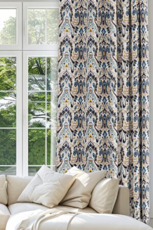 Classic Blue Patterned Digitally-printed Blackout curtain - 140 x 270 cm