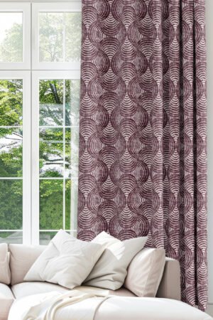 Geometric Hoop Patterned Burgundy Colorful Digitally-printed Modern Blackout curtain - 140 x 270 cm