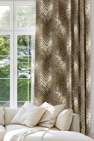 Brown - Cream Tropical Patterned Modern Blackout curtain - 140 x 270 cm