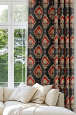 Classic Jacquard Patterned Red Detailed Digitally-printed Blackout curtain - 140 x 270 cm