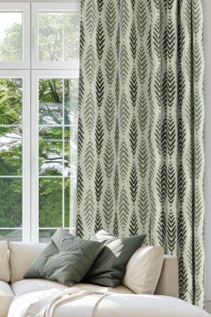 Green Zigzag Patterned Modern Blackout curtain - 140 x 270 cm