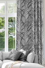 Smoke gray - Gray Leaf Patterned Blackout curtain - 140 x 270 cm