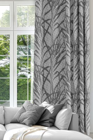 Smoke gray - Gray Leaf Patterned Blackout curtain - 140 x 270 cm