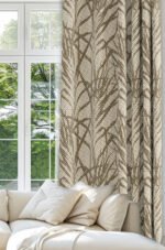 Brown Leaf Pattern on Beige Blackout Curtain Panel, 140 x 270cm