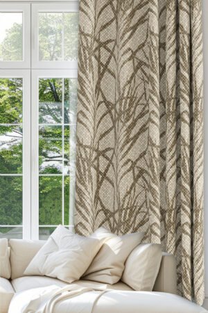 Beige Surface Brown Leaf Patterned Blackout curtain - 140 x 270 cm
