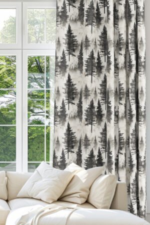 Pine Tree Patterned Modern Beige Blackout curtain - 140 x 270 cm