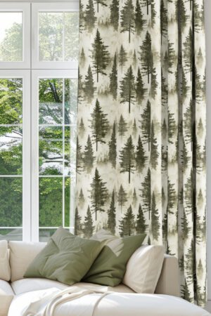 Pine Tree Patterned Modern Green Blackout curtain - 140 x 270 cm